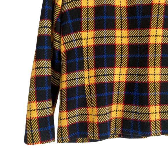 Vintage 90s Joan Leslie Yellow Black Tartan Wool Twill Velvet Blazer Size Medium - Picture 12 of 16